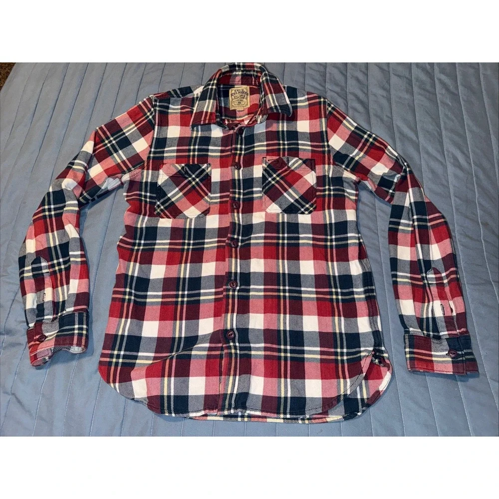 True Religion Men's Red Flannel Plaid button down pocket logo size M